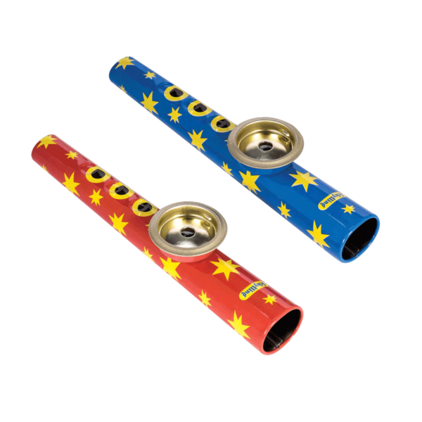 Découvrez ce joli kazoo en métal rouge ou bleu qui amusera petits en grands pour s'initier à la musique et aux subtilités de cet instrument rigolo.