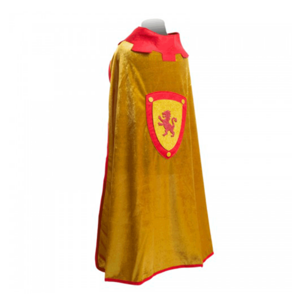 Découvrez cette superbe cape de chevalier médiéval de couleur or avec des bordures rouges