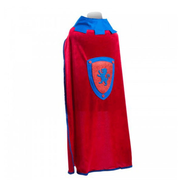 Découvrez cette superbe cape de chevalier médiéval de couleur rouge avec des bordures bleues.