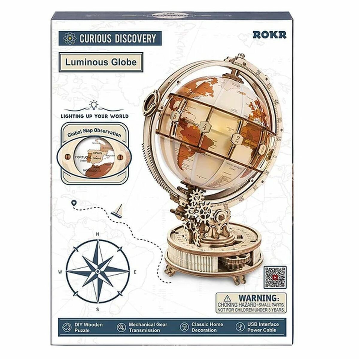 La loupe miniature de 25 mm permet de mieux voir chaque détail de la carte du globe. La gravure dimensionnelle en lettres gothiques donne à l'ensemble de la pièce un aspect vintage.