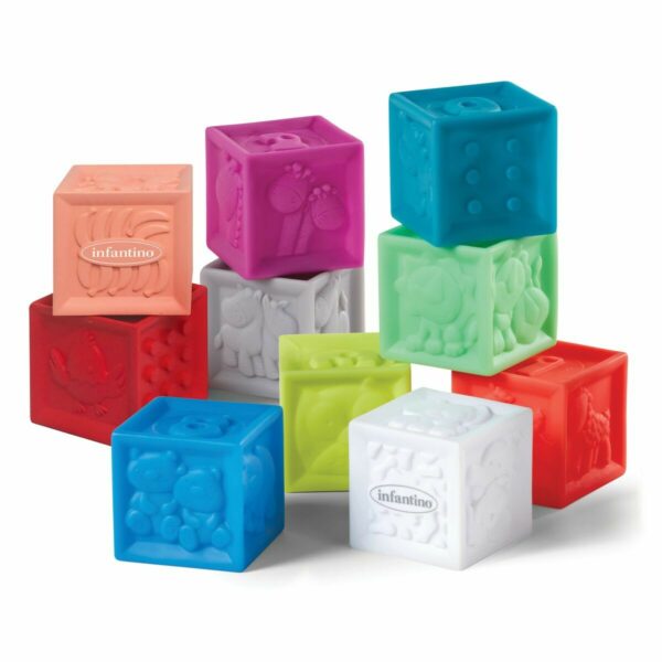 jouet d'éveil, 10 Cubes Sensoriels en plastique souple et doux faciles à attraper avec des textures différentes. Il y a des chiffres, des animaux et des formes pour l'exploration sensorielle. .