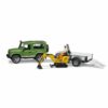 ensemble : Land Rover avec remorque, mini-pelleteuse à échelle 1:16 et une figurine. Tout et prêt pour se rendre sur le chantier. Exactement ce dont les ingénieurs en herbe ont besoin.