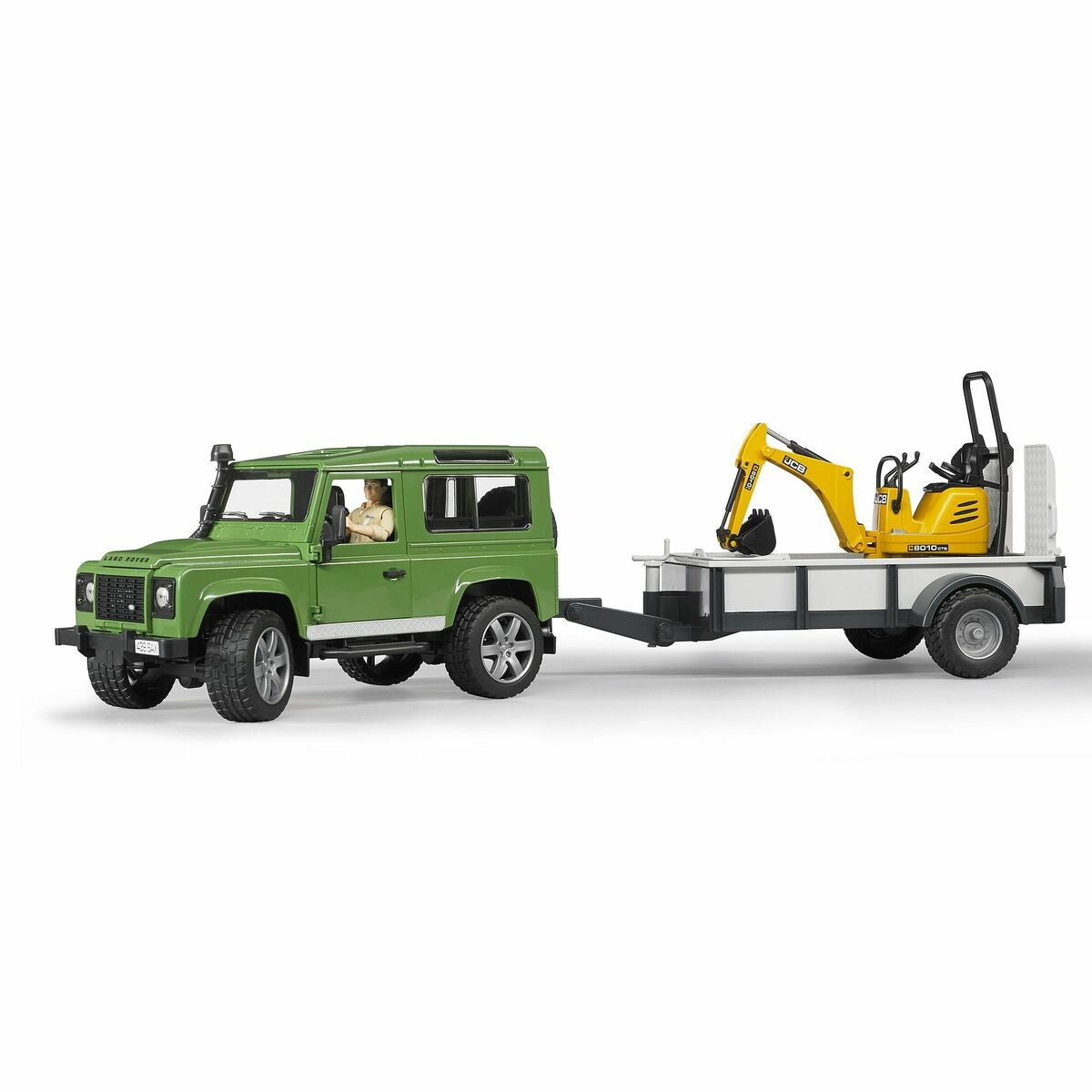 2593-Landrover-Figurine-Excavatrice-Bidiboule La micro-pelleteuse incluse est extrêmement fidèle à l'original. La figurine peut être installée sur le siège. Grâce à l'aide supplémentaire du châssis rotatif, les moindres endroits du chantier peuvent être atteints.
