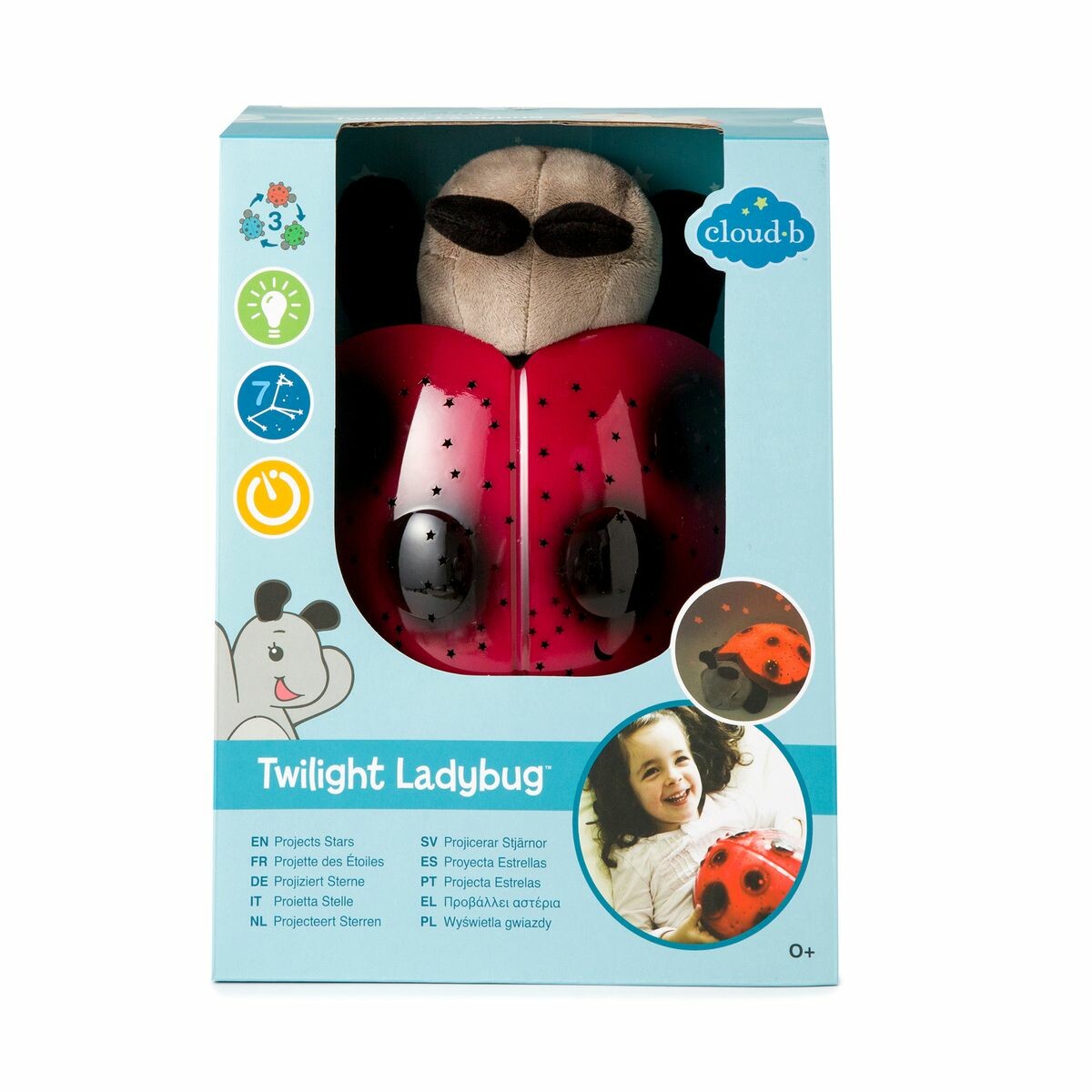 Veilleuse à projections lumineuses en forme de Coccinelle. Elle rassure votre enfant au moment du coucher et l'apaise s'il se réveille la nuit.
