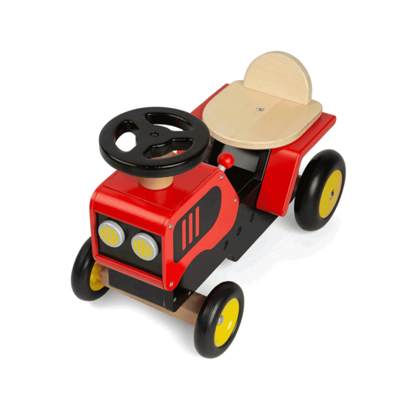Découvrez ce magnifique porteur Tracteur en bois de couleur rouge et noire, idéal pour tous les futurs petits fermiers dès 12 mois.