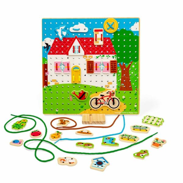 Offrez ce jeu de laçage sur le thème de la Maison, une activité manuelle pour les enfants dès 3 ans.