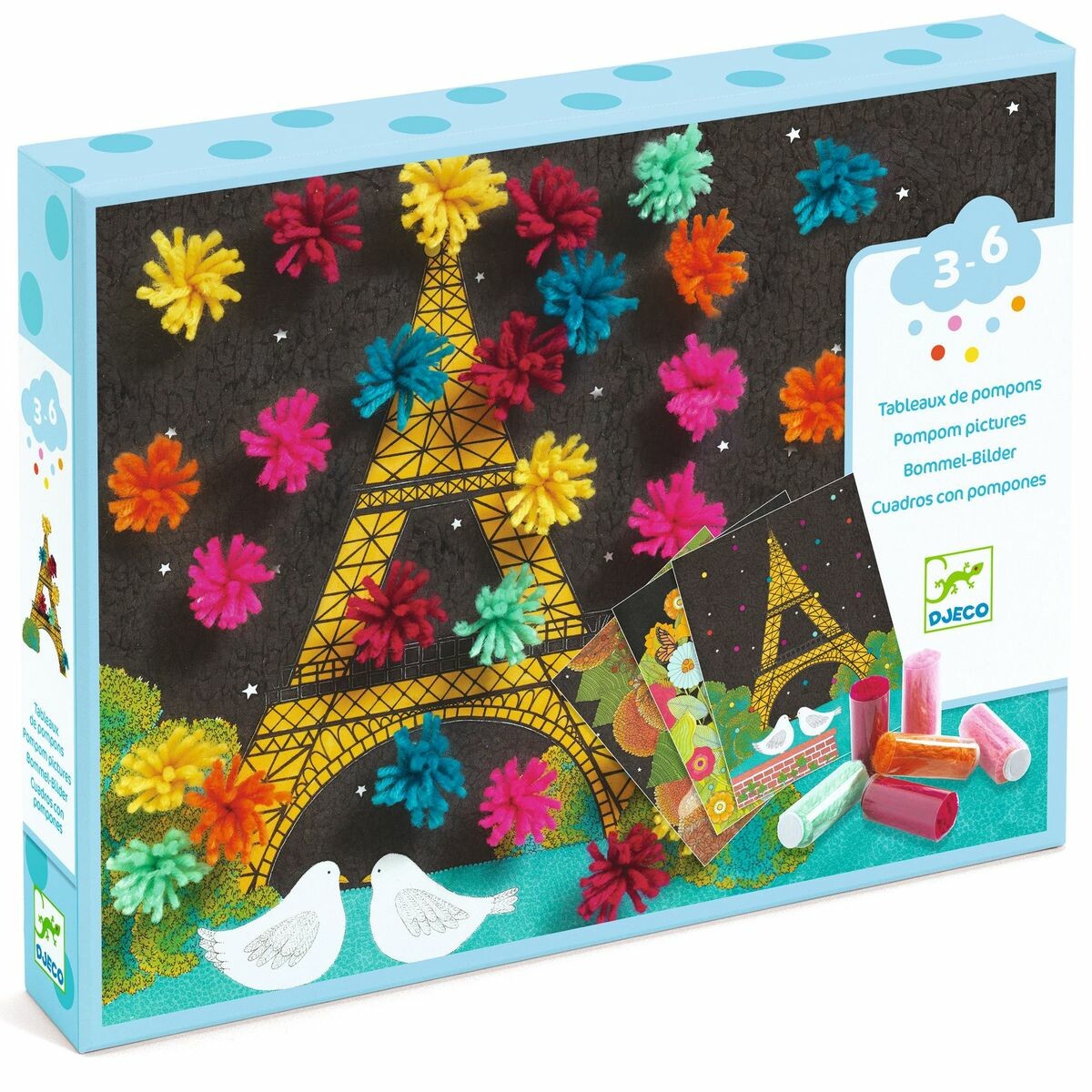 Tableaux de Pompons-Bidiboule La colle est sûre et non toxique, respectueuse de l'environnement. Ce jouet est conforme aux normes de sécurité européennes pour une utilisation en toute sécurité. Un produit en papier et carton certifié FSC®.