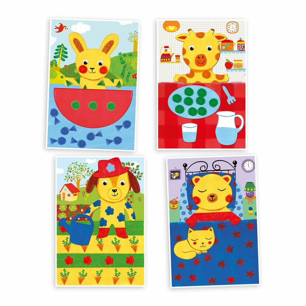 Une fois les pièces sèches, il décore les 4 grandes cartes illustrées.