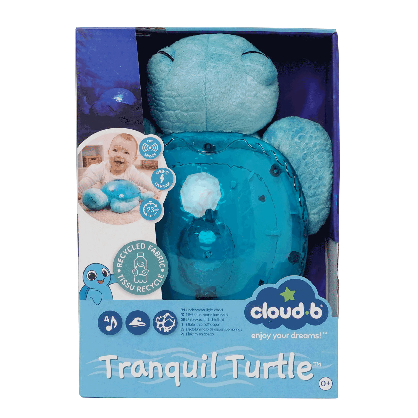 Veilleuse tortue musicale bleue Une peluche éco-responsable et respectueuse de l’environnement, pour le plus grand bonheur des petits et des grands !