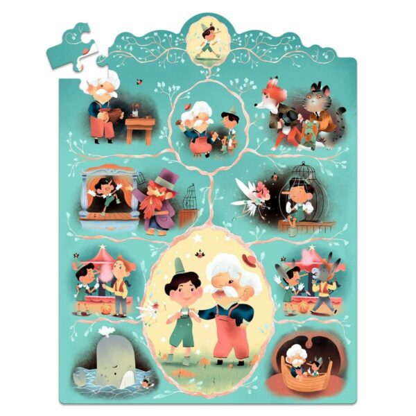 L’enfant reconstitue un puzzle pour découvrir le célèbre conte de Pinocchio sous forme d’une BD muette. Ce magnifique puzzle de 54 pièces est présenté dans une jolie boîte décorative pour la chambre de l’enfant..