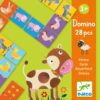 Domino Ferme comprend 28 dominos en carton robuste, chacun divisé en deux moitiés. Un côté de chaque domino présente une charmante illustration d'un animal de la ferme, comme une vache, un cochon, un mouton ou un cheval. L'autre côté présente un motif de constellation, ajoutant une couche supplémentaire de défi et d'apprentissage au jeu.