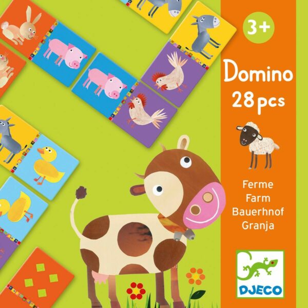 Domino Ferme comprend 28 dominos en carton robuste, chacun divisé en deux moitiés. Un côté de chaque domino présente une charmante illustration d'un animal de la ferme, comme une vache, un cochon, un mouton ou un cheval. L'autre côté présente un motif de constellation, ajoutant une couche supplémentaire de défi et d'apprentissage au jeu.