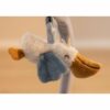 5 peluches différentes qui sont pendues à 2 arcs en velours côtelé,  une mouette, un pélican, un phare, un bateau à voile et des poissons