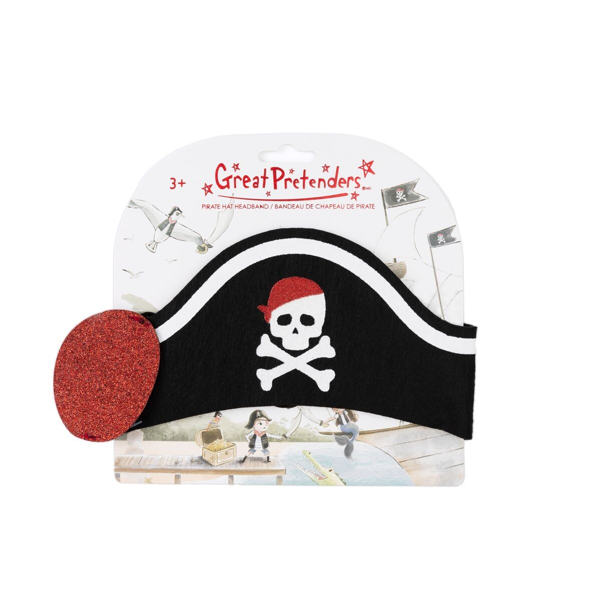 Chapeau-Cache-oeil-pirate À la recherche du trésor, sous le soleil, il faut se protéger des dangers et les moussaillons doivent pouvoir repérer leur chef. Chapeau, cache-œil... rien n'est laissé au hasard pour être le plus redouté des pirates !