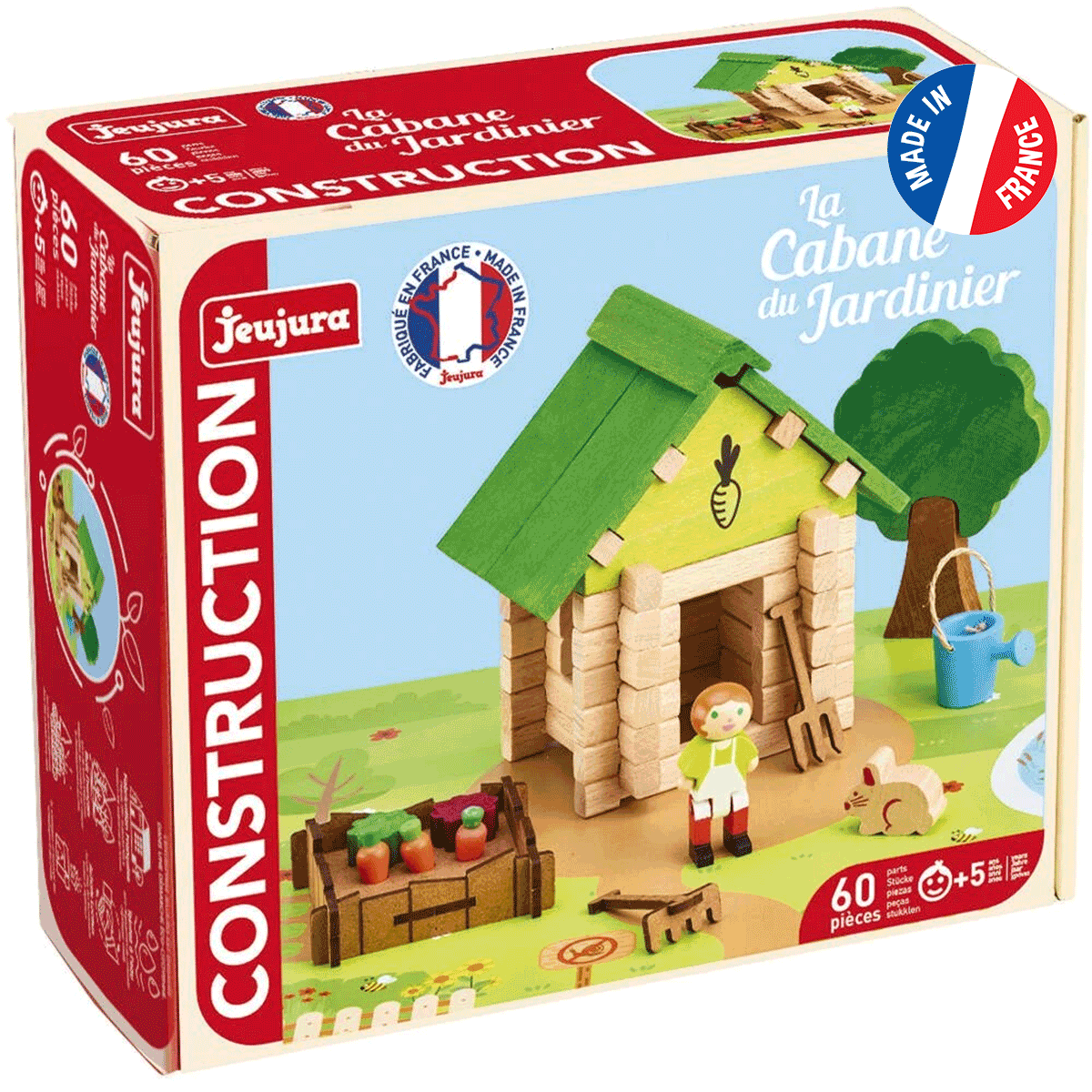 Cabane-du-jardinier La cabane du jardinier est un jeu de construction en bois naturel teinté indémodable 100% fabriqué en France.