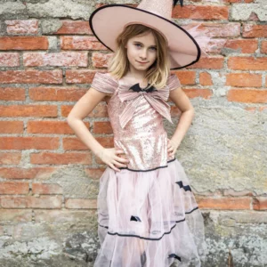 Robe de sorcière glamour avec chapeau (taille 7-8 ans)